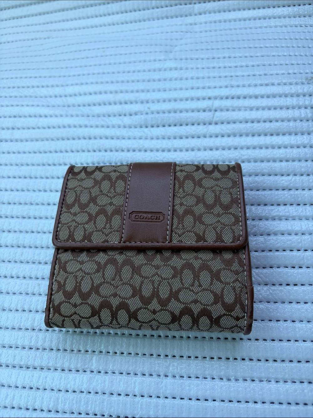 Coach Brown Signature Canvas Compact Wallet